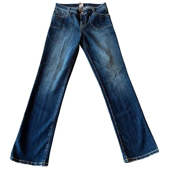 Vintage 90s / Y2K JNCO Dark Wash Distressed Bottom Straight Leg Jeans - Picture 2 of 14